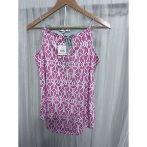 The Royal Standard Palace Tulle Deep Cami Pink White Geometric Tie Neck Small